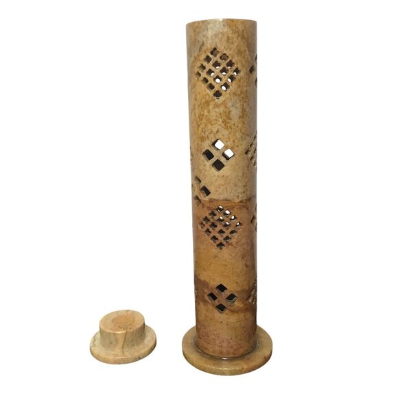 Vintage Marble Incense Holder With Removable Lid & Intricate Cutout Design 10" - Picture 5 of 6